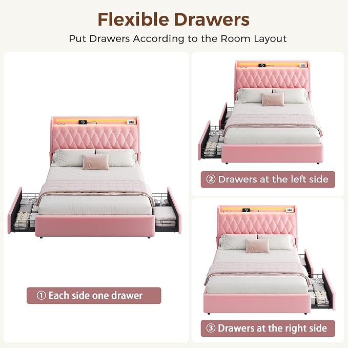 Queen LED Velvet Bed Frame - Image 8