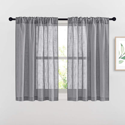 NICETOWN Bathroom Window Curtains 45 inch Length, Natural Linen Textured Rod by NICETOWN