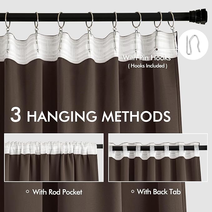 MIULEE Chocolate Brown Back Tab Blackout Curtains 52x90 Inch Long 2 Panels | - Image 3