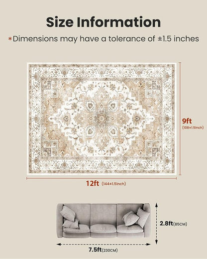 AMADA HOMEFURNISHING 9x12 Area Rugs, Low-Profile Large Washable Area Rug - Image 2