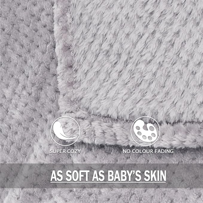 Exclusivo Mezcla Soft Waffle Fleece Bed Blanket Twin Size, Light Grey | - Image 7
