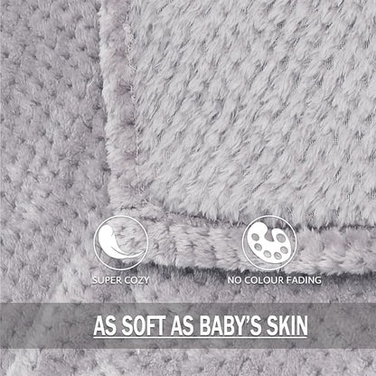 Exclusivo Mezcla Soft Waffle Fleece Bed Blanket Twin Size, Light Grey | - Image 7