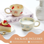 Vesici 2 Pcs Ceramic Coffee Mugs Flower Cups with Spoon Vintage Floral Mugs with Handle 8.5 oz Aesthetic Tea Porcelain Cup Gift for Valentine Office Home, Dishwasher and Microwave Safe(Lovely)