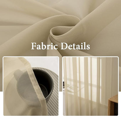 MIULEE 2 Panels Sheer Curtains for Living Room 54 X 84 Inches Beige | Window - Image 3