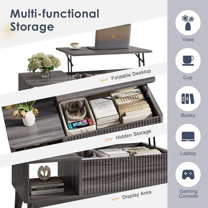 LYNCOHOME Fluted Lift Top Coffee Table - Image 7