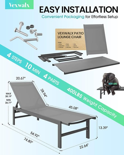 Vexwalx Outdoor Lounge Chair for Pool, Aluminum Chaise Lounge Chairs - Image 3