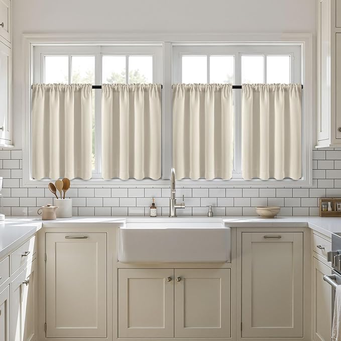 MIULEE 4 Panel Set Short Bedroom Blackout Curtains 54 Inch Long Cream Beige | - Image 7