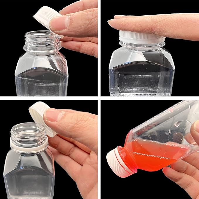 3 Pcs 8 Ounce Plastic Juice Bottles, Reusable Bulk Beverage Containers for Juice, Milk and Other Beverages, White lid