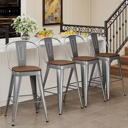 Andeworld Metal Bar Stools Set of 4, 24 inch Counter Height Barstools - Image 3