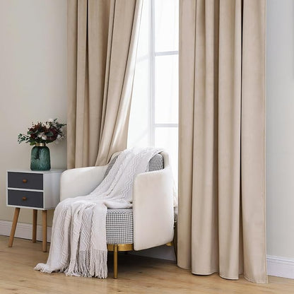 MIULEE Velvet Curtains 52x84 inches 2 Panels Camel Beige Blackout Curtains | - Image 7