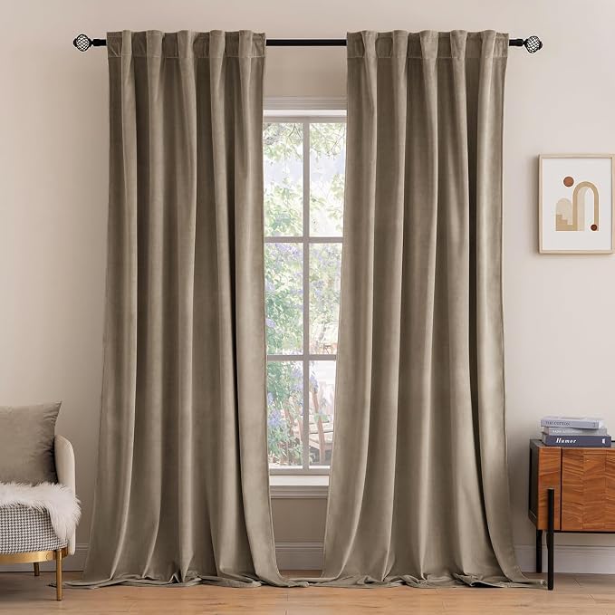 MIULEE Velvet Curtains 52x90 inches 2 Panels Light Taupe Blackout Curtains | by MIULEE