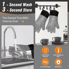 Walfos Silicone BBQ Gloves - Heat Resistant Grilling Gloves, Premium Non-Slip Kitchen Silicone Oven Mitt with Protective Cotton Layer Inside, Waterproof, Great for Grilling, Kitchen and Cooking, Gray
