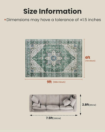 AMADA HOMEFURNISHING 6x9 Area Rug, Washable Low-Profile Large Area Rug - Image 2