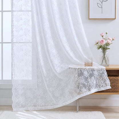 YJ YANJUN Vintage Lace Curtains 72 Inches Long Brilliant White 2 Panels | - Image 3