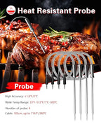 BFOUR Wireless Grill Thermometer, Bluetooth Meat Thermometer, Digital BBQ Meat Thermometer for Grilling Smoker Oven, Smart APP Alarm Monitor Instant Read with 4 Stainless Steel Probes