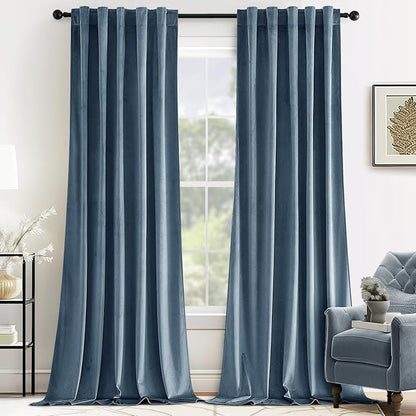 MIULEE Velvet Curtains 52x90 inches 2 Panels Stone Blue Blackout Curtains | by MIULEE