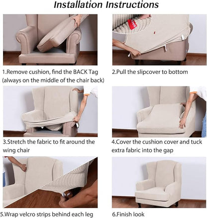 Turquoize Wingback Chair Covers 2 Piece Wing Chair Slipcover Stretch Slipcovers - Image 6