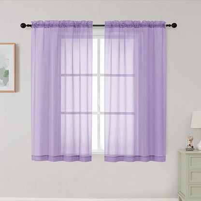 Lavender Sheer Curtains for Bedroom Living Room 45 Inch Length 2 Panels by WelvetBLK