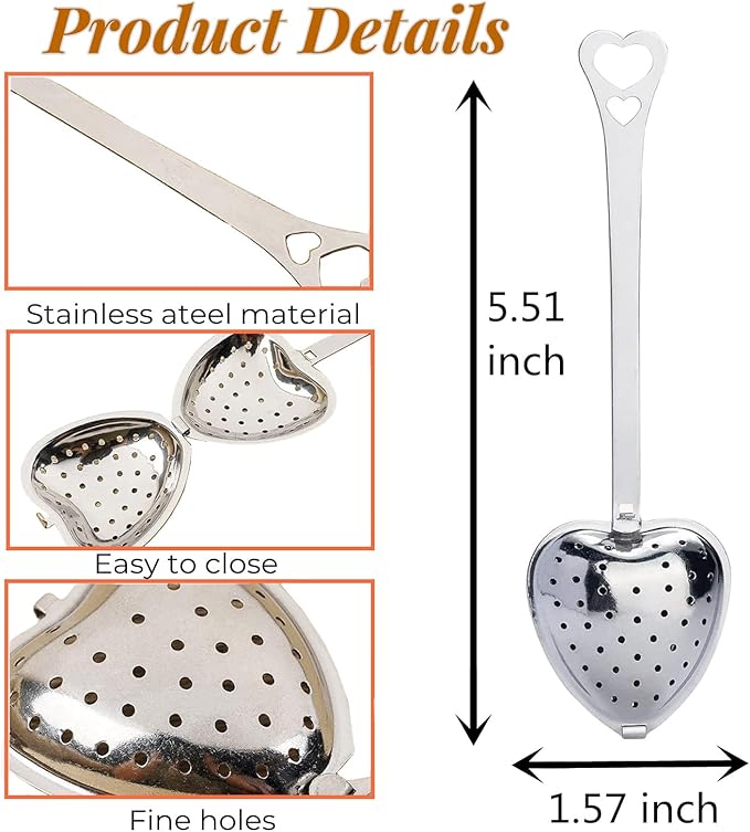 RoseAuroma Set of 20 Pieces Tea Infuser Stainless Steel Long Grip Spoon Loose Tea Leaf Filter Heart Shaped Mesh Tea Strainer,Great Souvenirs Gift for Tea Lovers or Party etc.