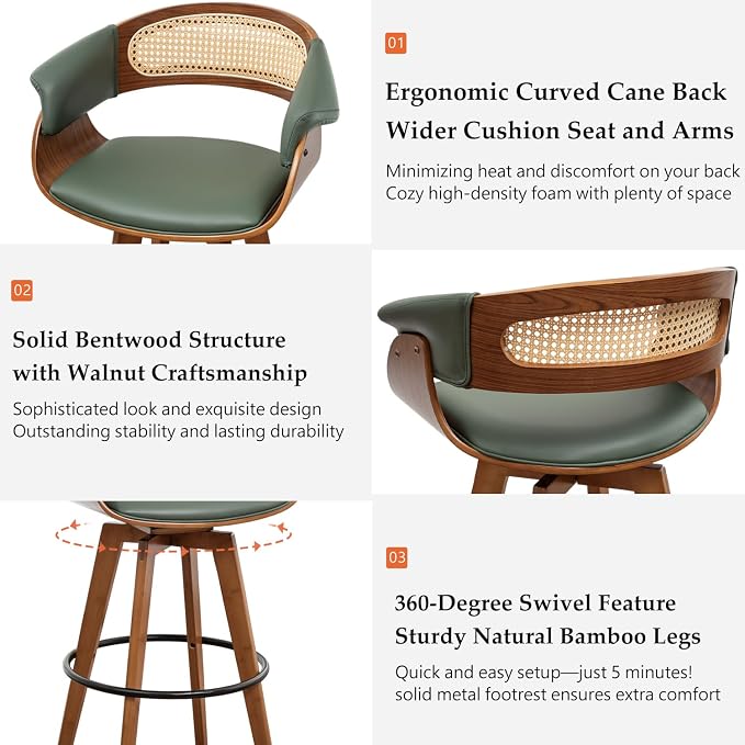 Set of 3 Rattan Swivel Bar Stools - Image 3