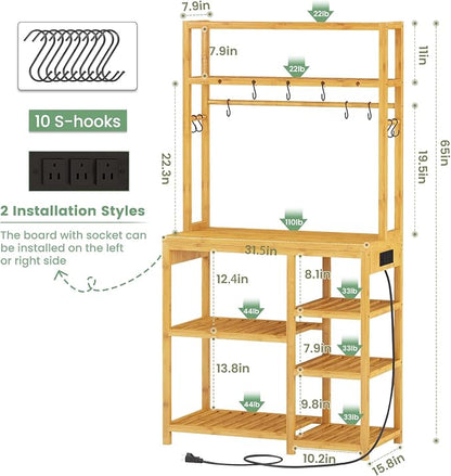 Bakers Rack with Power Outlets, 8-Tier Microwave Stand, Kitchen Utility Storage - Image 2