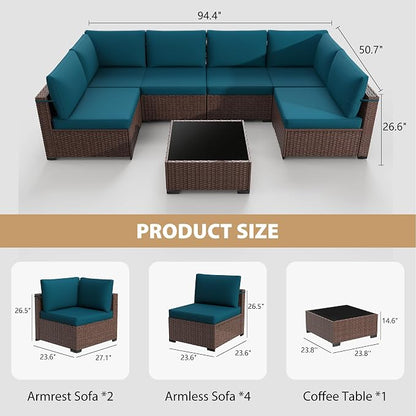 KIGOTY Patio Furniture Set, 7 Pieces Modular Outdoor Sectional Sofa, PE Rattan - Image 3