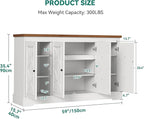 YITAHOME Sideboard Buffet Cabinet with Storage, 59" Buffet Storage with 4 Doors, Modern Farmhouse Coffee Bar Station Wood Kitchen Table with Adjustable Shelves for Kitchen, Living Room (White)