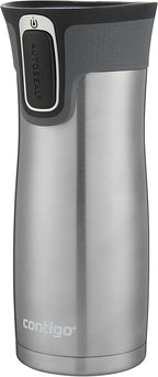 Contigo West Loop Stainless Steel Vacuum-Insulated Travel Mug with Spill-Proof Lid, 16 Ounces, Monaco; Stainless Steel, 2-Pack
