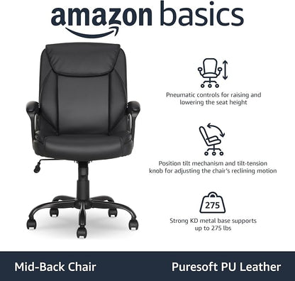 Amazon Basics Classic Puresoft PU Padded Mid-Back Office Desk Chair - Image 4