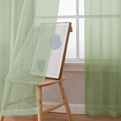 Chyhomenyc Light Green Sheer Curtains 36 inch Length 2 Panels Set, Light - Image 9