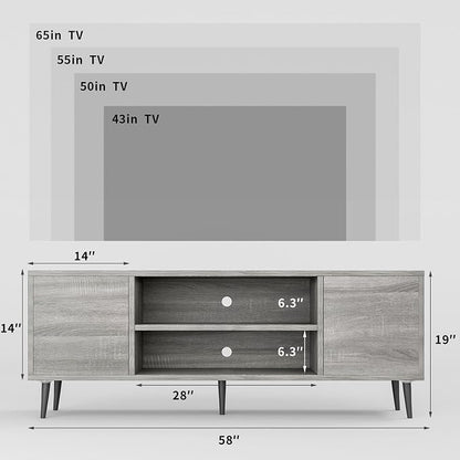 JUMMICO TV Stand for 65 Inch TV, Mid Century Modern TV Stand, Entertainment - Image 3