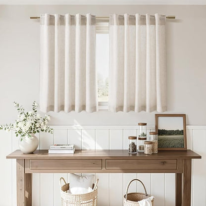 Beige Linen Curtains for Kitchen Windows Over Sink - Image 6