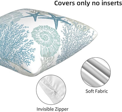 Nautical Coastal Beach Pillow Covers 16x16 Set of 2, Ocean Themed Seashell - Image 5