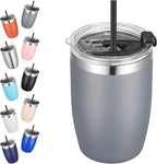 VEGOND Stainless Steel 12 oz Tumblers bulk Vacuum Insulated Double Wall Travel Tumbler with Lid and Straw Reusable Tumbler, Grey 1 Pack