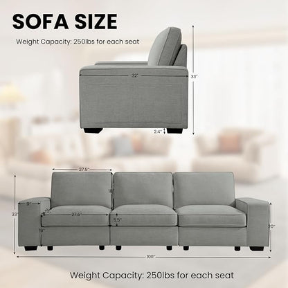 TEKAMON 100" Modular Sofa with Seats Storage, Comfy 3-Seater Chenille Fabric - Image 2