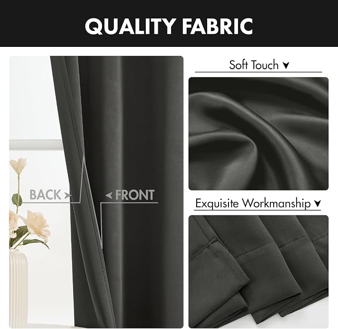 MIULEE Set of 4 Dark Grey 45 Inch Short Blackout Kitchen Window Curtains | - Image 8