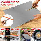 Oven Liners for Bottom of Oven Silver (2-pack) Bundled with Rack Shield (2-pack) - Large Mat for Bottom of Stove (17"x 25") and 14" Orange Range Guards for Racks - Reusable & Heat Resistant