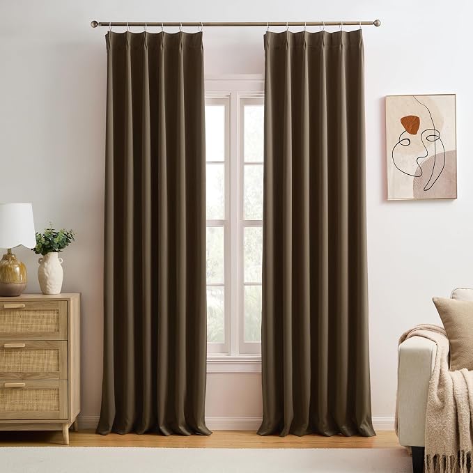 Chocolate Brown Blackout Curtains 90 Inches Long, Pinch Pleated Window Room by KEQIAOSUOCAI
