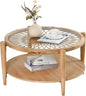 RUSTOWN Rattan Coffee Tables, 2-Tier Round Boho Cocktail Tables, Mid Century by RUSTOWN