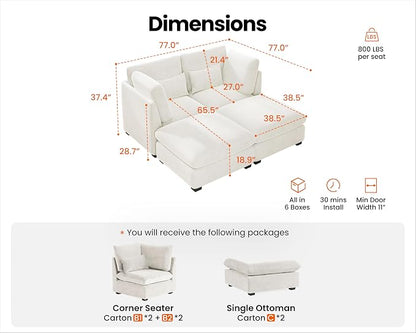 77" Oversized Chenille Couch Modular Sectional Sofa, Washable Cloud Couch - Image 2