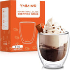 Set of 4 Double Walled Glass Coffee Mugs 8 Ounces Insulated Layer Coffee Cups Borosilicate Glass Espresso Cup for Hot Beverage,Cappuccino,Tea,Latte,Wine,Microwave Safe