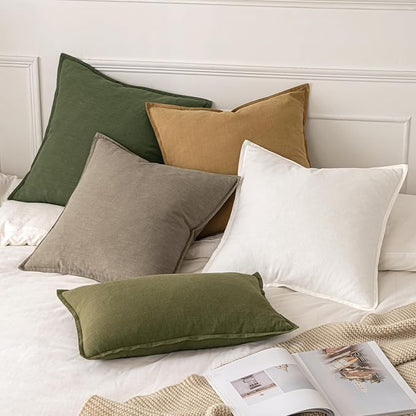 MIULEE Decorative Linen Pillow Covers 18x18 Inch Tan Taupe | Boho Farmhouse​ - Image 6