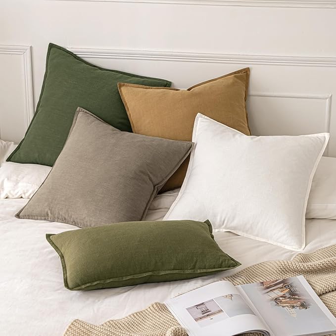 MIULEE Decorative Linen Pillow Covers 20x20 Inch Tan Taupe | Boho Farmhouse​ - Image 6