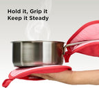 Kitchen Mama Silicone Pot Holders - Heat Resistant, Non-Slip Surface, Dual Pocket Design with Soft Cotton Lining, Safe, Durable, Stylish, Practical for Everyday Use Hot Oven, Bowl, Pan (Metal Gray)