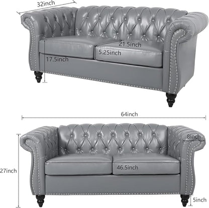 Chesterfield Loveseat Sofa, Modern Leather Small Sofa Couch 2 Seater - Image 2