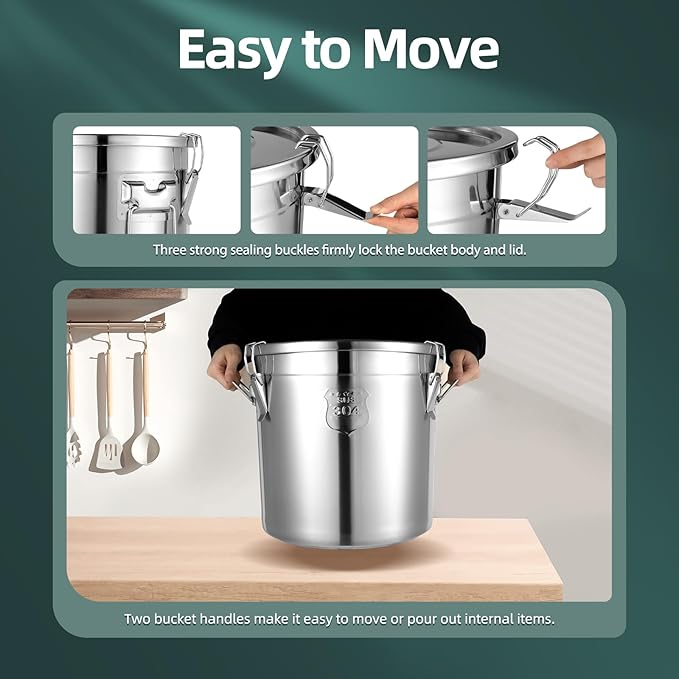 710 OZ Stainless Steel Canister Rice Cereal Grain Storage Containers with Lid Airtight Coffee Bean Storage Milk Flour Sugar Food Storage for Home Bar Restaurant (21L/710 OZ)