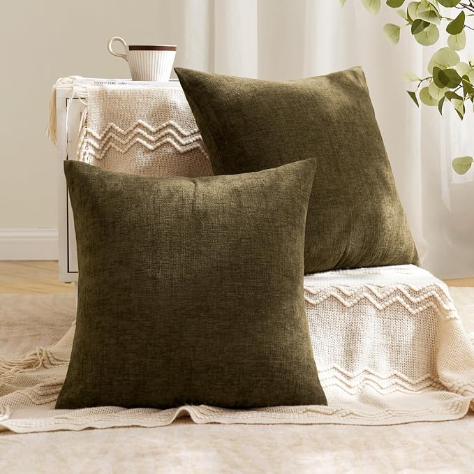 MIULEE Coffee Chenille Couch Throw Pillow Covers, 18x18 | Set of 2, Soft - Image 4
