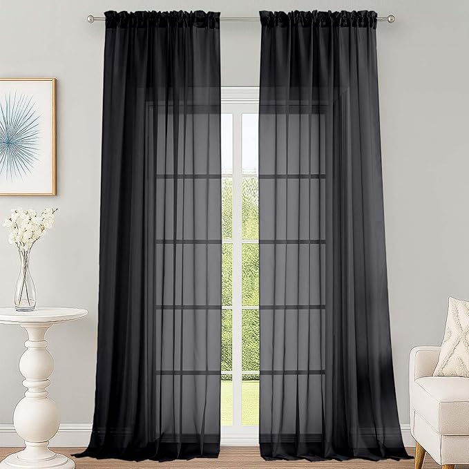 Black Sheer Curtains 108 Inches Long by OWENIE