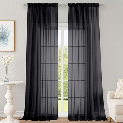 Black Sheer Curtains 108 Inches Long by OWENIE