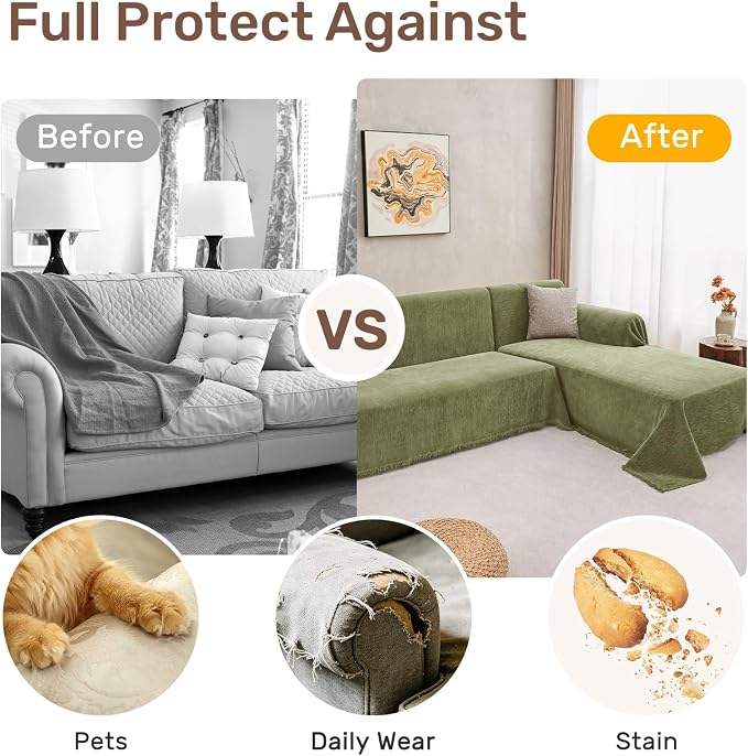 2 Pieces Sectional Couch Covers L Shaped Cover XXXL Green | Thick Washable - Image 4